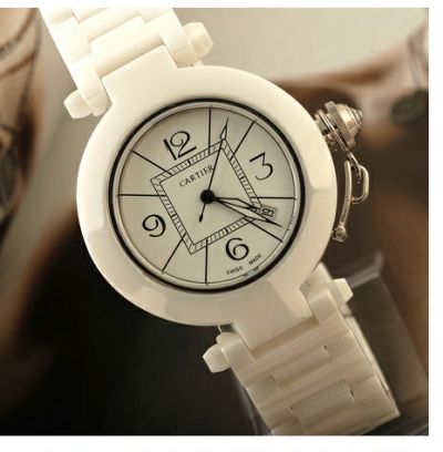 Replica Pasha de Cartier White Ceramic Ladies Watch